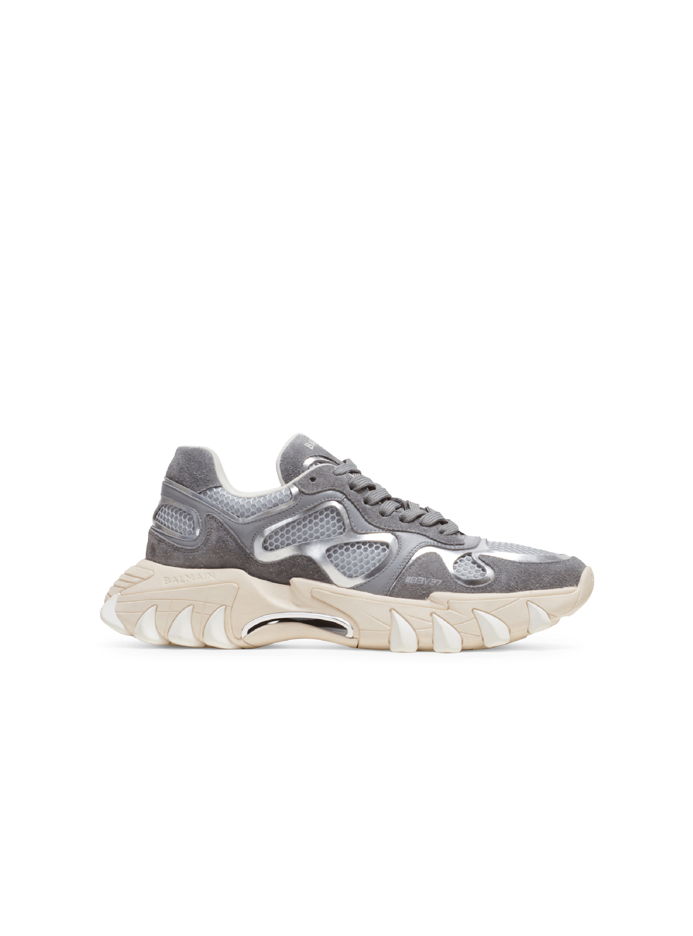 Sneakers B-East in pelle metallizzata e rete, grigio, hi-res